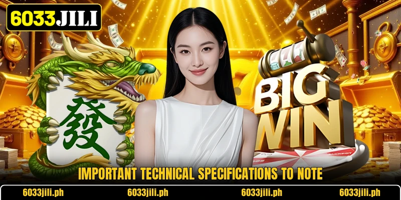 Important technical specifications to note Important technical specifications to note
